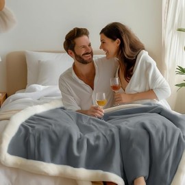 Bedding Aid King Size Waterproof Blanket for Bed, Love Blanket Waterproof, Water Absorbent Squirt Blanket, Sherpa Throw Blanket Splash Blanket (Grey/White, 90x108