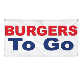 Vinyl Banner Multiple Sizes Burgers to Go Red Blue Food Bar Restaurant Truck Restaurant & Food Outdoor Weatherproof Industrial Yard Signs 4 Grommets 12x30Inches