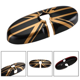 Frezon Union Jack UK Flag Rear View Mirror Cover for MINI Cooper R55 R56 R57 Black/Gold