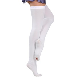 Easy8 Anti-Thrombosis Stockings with Graduated Compression 18-20 mmHg with Control Hole, Antiembolic Antithrombosis Elastic Post Surgery Men Women Unisex, White