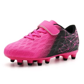 brooman Kids Firm Ground Soccer Cleats Boys Girls Athletic Outdoor Football Shoes(12,Fuchsia Black)