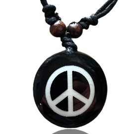 Peace Sign Necklace – Peace and Love Necklace, Handcrafted with Wooden Beads Fully Adjustable, Ideal for Costume and Everyday Wear – Unisex Design Celebrating Harmony & Freedom (Black)