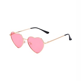Onrtry Heart Shaped Polarized Sunglasses for Women Vintage Lovely Metal Frame Sun Glasses (Gold Frame/Pink Lens)
