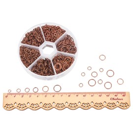 PH PandaHall 1 Small Box of Assorted Iron Jump Rings 4/5/6/7/8/10mm, Red Copper, about 1745pcs with Container