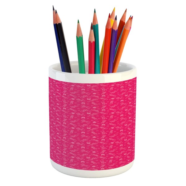Ambesonne Cactus Print Pencil Pen Holder, Outline Drawing of Hearts