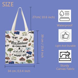 FUNYSO New Zealand Inspired Gift New Zealand Lover Gift New Zealand Is Calling And I Must Go Tote Bag (New Zealand Tote UK)