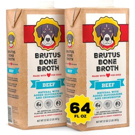 Brutus Beef Bone Broth for Dogs - All Natural Dog Bone Broth with Chondroitin Glucosamine & Turmeric -Human Grade Dog Food Toppers for Picky Eaters & Dry Food -Tasty & Nutritious