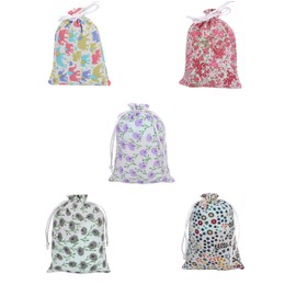 Touchstone Indian Handcrafted Jaipur Hand Block Calico Floral Elephant Printed Pure Cotton Vintage Colorful Party Shower Christmas Wedding Drawstring Purse Pouches Potli. Set Of 5. For Women.