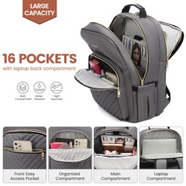 LOVEVOOK Laptop Backpack for Women 15.6 Inch, Women Backpack for Work Business Travel School College With USB Charging Port, Lightweight Back Pack Computer Laptop Rucksack-Purple Gray