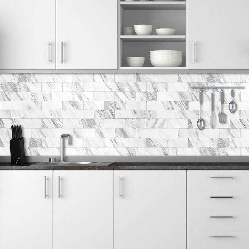 AULIGET 4-Piece White Marble Look Peel and Stick Backsplash Wall