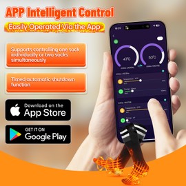 Aotomee Heated Socks for Men Women with APP Remote Control, 7.4V 22.2WH,6000mAh Up to17H Rechargeable (Black, L)