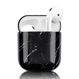 Newseego Kompatibel mit AirPods Hülle, Ultradünnes Marmor AirPods Case Vollschutz Hülle Marmor Muster Airpod Tragbare Hülle für AirPods 2 Hülle Earpods Ohrhörer-Ladetasche - Schwarz