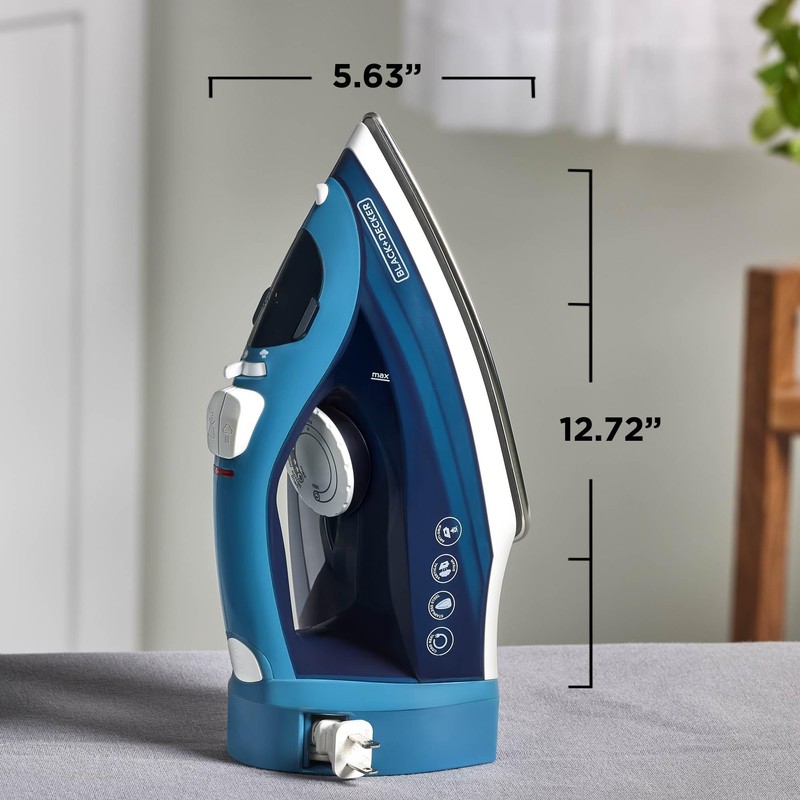 BLACK+DECKER Steam Iron for Clothes with Retractable Cord, Vertical Steaming,