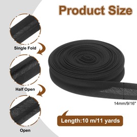 sourcing map 11 Yards Single Fold Bias Tape 9/16 Inch Sewing Bias Tape Seam Binding Tape Hemming Tape for Sewing Carpet Edges, DIY Crafts, Seaming, Piping, Quilting, Black