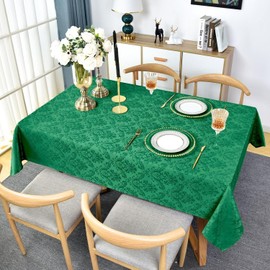 Christmas Green Rectangle Jacquard Tablecloth, Damask Table Cloth, Spill Proof Wrinkle Resistant Tablecloths, Soft Polyester Oblong Table Cover for Holiday,Winter,Kitchen,Parties (Green, 60X120")