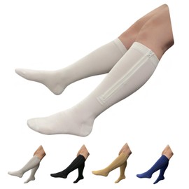 HealthyNees Seniors Care 15-20 mmHg Compression Leg Calf Closed Toe Zipper Socks (White, 5X-Large)