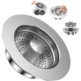Abflusssieb Küchenspüle und Waschbeckenstöpsel 3-in-1 Pop-Up Edelstahl Abflussstopfen mit Anti Verstopfungs Korb Spülbecken Sieb mit Filterkorb für Küche für Tiefe > 40 mm Spülbecken Bohrung 72-75 mm