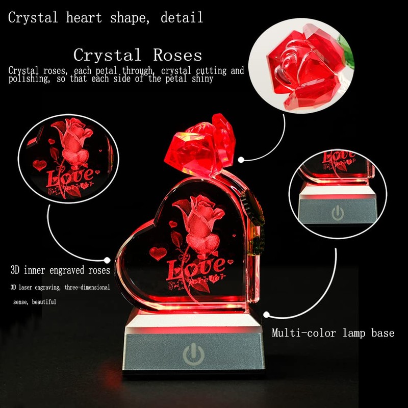XuanMingyuan Crystal Heart Shaped Crystal Rose Valentine's Day Home Decoration