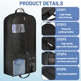 AMFUN Suit Bag with Zipper, Travel Garment Bags for Closet Storage and Travel, Waterproof Hanging Suit Cover, Foldable Washable Mesh Clothes Cover for Clothes, Coats, Jackets, Shirts, 110×60cm