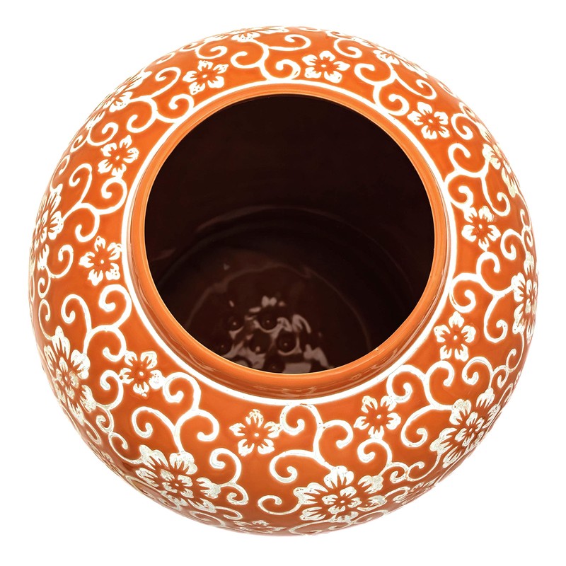 Red Lantern 18" White Flowers on Orange Temple Jar