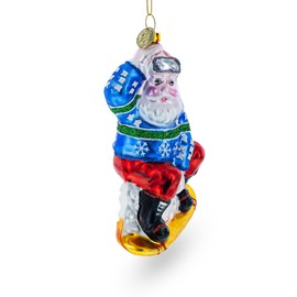 Sporty Santa on Snowboard Blown Glass Christmas Ornament
