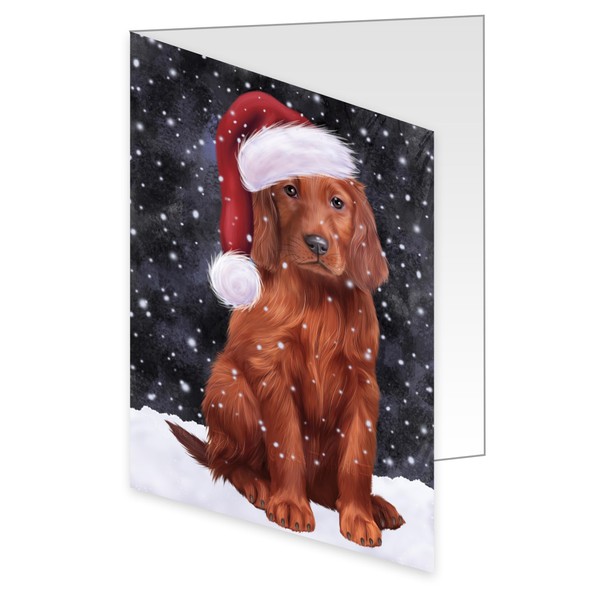 Let it Snow Christmas Holiday Red Irish Setter Dog Greeting Cards - Adorable Pets Invitation Cards with Envelopes - Pet Artwork Christmas Greeting Cards D445 (10 Greeting Cards)