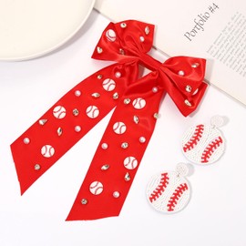 Baseball Bows for Women Jeweled Baseball Hair Bows Accessories Outfits Big Red Bows Sport Team Game Day Hair Bows Baseball Mom Accessories Party Favors