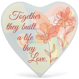 Elanze Designs Together They Built A Life They Love - 8x2.5 Inch Red with White Frosted Glass - Wall Mounted Heart Shaped Candle Holder - 3 LED Tealight Candles Included