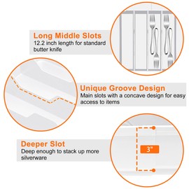 Spaclear Silverware Organizer - Expandable Silverware Tray for Drawer, Adjustable Utensil Drawer Organizer for Forks, Knives, Kitchen Organizers and Storage, White