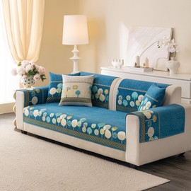 Aucrovee Chenille Boho Jacquard Couch Cover, Washable Sectional Sofa Covers for 3 Cushion Couch Sofa L Sharped Sofa, Non Slip Furniture Protector Slipcover (1 PCS 27"x27" Blue)