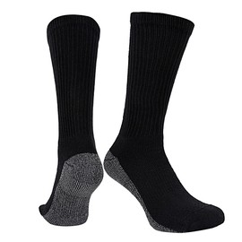 LOVEVO Big Foot Work Socks for Men Heavy Duty Performance Cushioned Reinforced Heel-Toe Crew Calf Sports Hiking Cotton Rich Socks 11-14 (Black & Grey, 5 Pair)