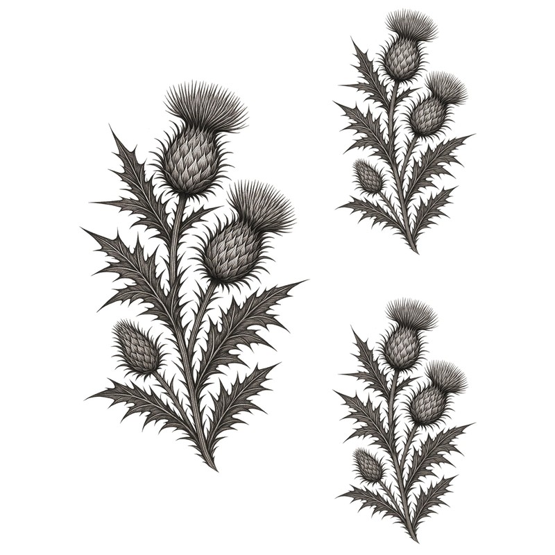Scottish Thistle Temporary Tattoo Sheet – Striking Botanical Black Ink
