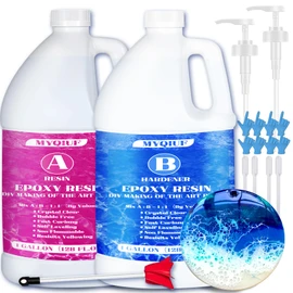 Epoxy Resin Kit, 2 Gallon Epoxy Resin Crystal Clear Not Yellowing No Bubble Self Leveling for DIY Molds Wood Jewelry Table Tops Bar Top Casting Coating Crafts Supplies Easy Mix 1:1 Ratio