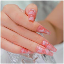 GALSPRO Long Press on Nails - Set of 24 Fake Nails with Designs in 12 Different Sizes for Perfect Fit, Cute False Nails Kit for Women with 0.07oz Nail Glue, A Double Sided Nail File & Cuticle Stick