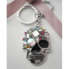 AJRUIER Skull Key Ring, 3D Women's Novelty Creative Skull Creative Novelty Bling Multicoloured Crystal, silver