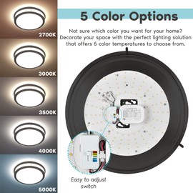 LUXRITE 18 Inch LED Flush Mount Ceiling Light, 5 Color Selectable 2700K | 3000K | 3500K | 4000K | 5000K, Dimmable, Modern Ceiling Light Fixture, 24W, 2160 Lumens, Energy Star, ETL Listed, Matte Black