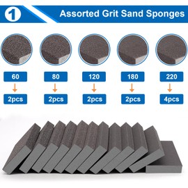 smseace 12Pack Sanding Blocks 60/80/120/180/220 Grit Sandpaper block Washable and Reusable Sanding blocks for Wood/Drywall/Metal/Glasses Sanding block set Sanding sponge