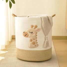 Large Blanket Basket for Living Room Storage,Toy Baskets Storage for Kids Stuffed Animal Storaged, Big Cute Cotton Rope Woven Laundry Basket with Handle for Nursery Baby Shower Gifts