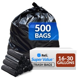 Reli. 16-25 Gallon Trash Bags | 500 Bags | Black | Home, Kitchen | Strong | Garbage
