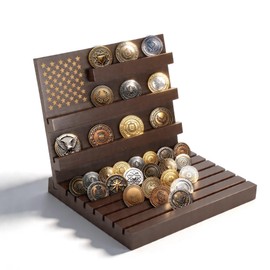 CAPASTEC Coin Display Holder, Wood Coin Case Holds 70-80 Coins, Challenge Coin Display Stand for Collectors, Red Brown