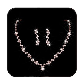 JAKAWIN Bride Wedding Jewelry Set Silver Bridal Necklace Earrings Set Crystal Rhinestone Necklace for Women NK330 (3 Rose Gold)
