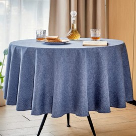 Mebakuk Round Table Cloth Linen Farmhouse Tablecloth Waterproof Anti-Shrink Soft and Wrinkle Resistant Decorative Fabric Table Cover for Kitchen (Denim Blue, 70" Round (2-4 Seats))
