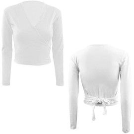 Bezioner Children's Ballet Wrap Jacket Gymnastics Dance Ballet Jacket Long Sleeves for Girls Women White L