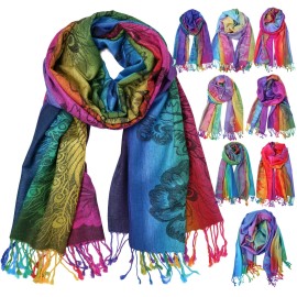 B4D Wholesale 10Pc Lot Elephant Peacock Paisley Floral Silk Rainbow Pashmina Scarf - Green Floral