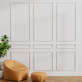 FUANGUI 9-Frame Peel and Stick Wall Molding Kit Set of 9 pcs, Pre-Cut Wall Moulding Peel Trim and Stick Panel for Interior Accent Decor Living Room Bedroom-Top 48x24 in,Mid 6X24 in,Bottom 24X24 in