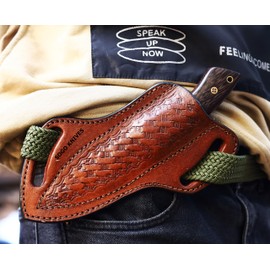 SOGO KNIVES Leather Knife Sheath For Belt, Slanted Pancake Sheath, Tooled Leather Sheath, Beautiful Cow Boy 4 to 6 inches Skinner Knife Leather Cover 100% Real Leather (BROWN)