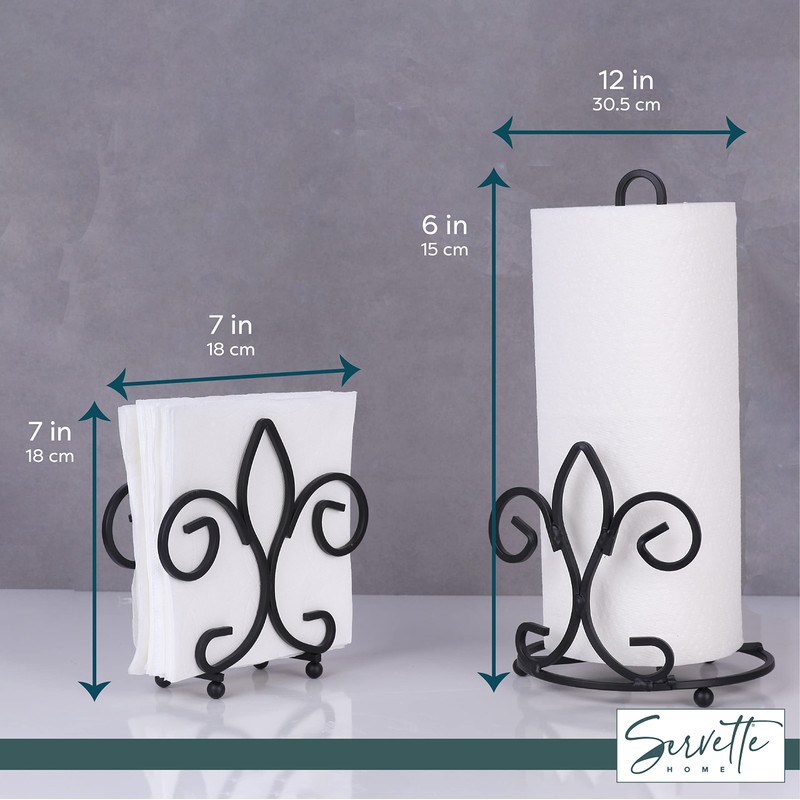 Fleur De Lis Paper Towel Holder - Black