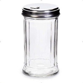 1 Pack of 12oz. Sugar Shaker | Glass Dispenser, Stainless Steel Lid & Pour Flap Spout | Restaurant Supplies by Back of House Ltd