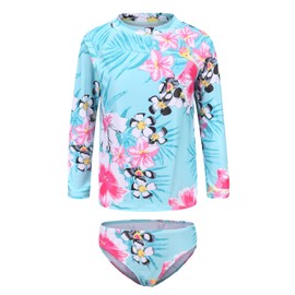 Moon Tree Girls Two Piece Rash Guard Swimsuits Set Long Sleeve Bathing Suit with UPF 50+ Sun Protection Kids Sunsuits Swimwear Sky Blue Size 6