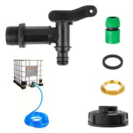 smtfcty IBC Tank Accessories IBC Outlet Tap 3/4 Inch with IBC Adapter, IBC Ball Outlet Valve, Ball Valve, Outlet Valve and Hose Nozzle, Hose Connection for 600/1000L IBC Rainwater Tanks, Rain Butt